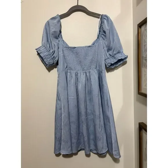 GB Blue Puff Sleeve Mini Dress XL Cottagecore Floral Romantic Fairy Prarie - Picture 4 of 8